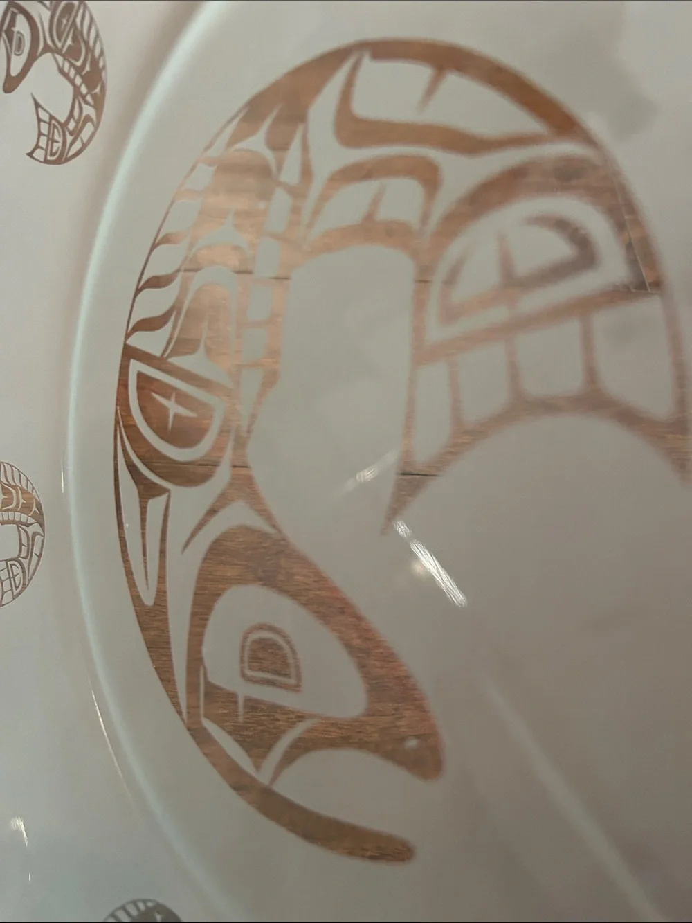 Native Canadian Art, Salmon Clear and Frosted Glass Plate with Salmon Fish